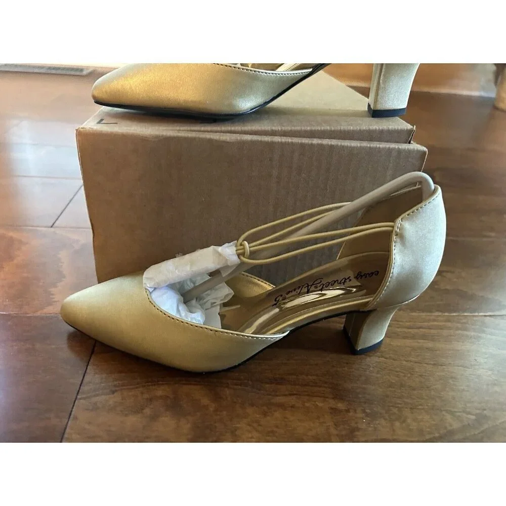 Easy Street‎ Moonlight Dress Pumps Gold Satin Pointed Toe Heels Size 5 M NEW